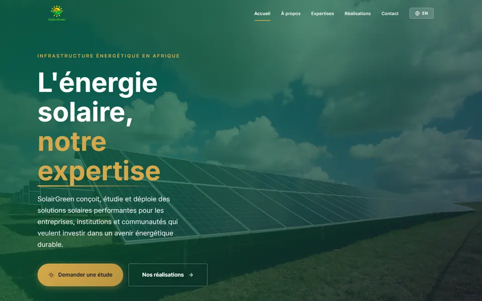 Page d'accueil du site SolairGreen réalisé par NYNDRA