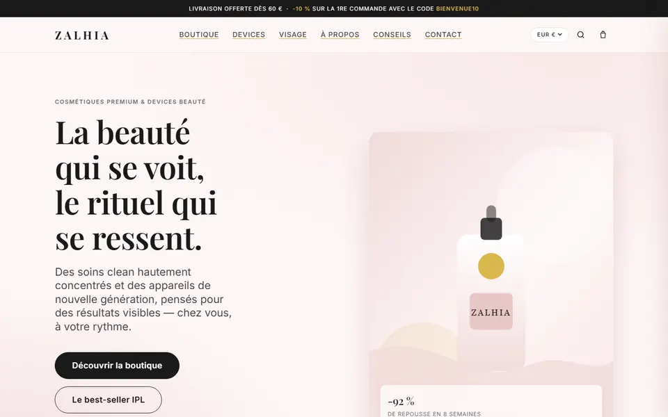 Page d'accueil du site Zalhia réalisé par NYNDRA